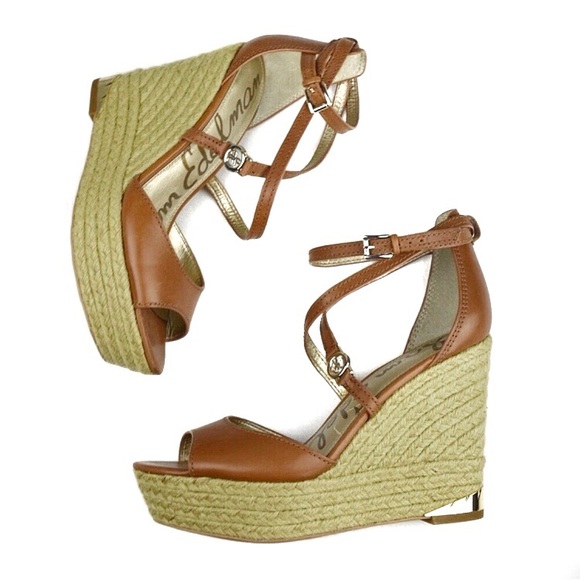 Sam Edelman Shoes - Sam Edelman Turner Saddle Leather Espadrilles Wedges Size 8.5 Brown